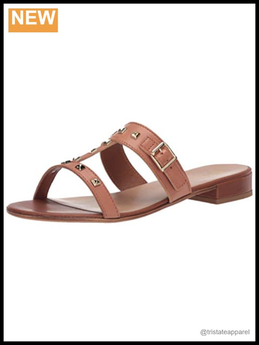 Italy Leather Slide Sandals Studded Block Heel Women's
